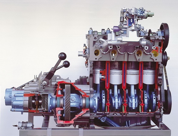 engine of a VW Golf with transmission